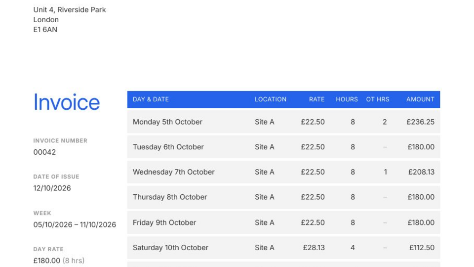 Screenshot of BillMyWeek
