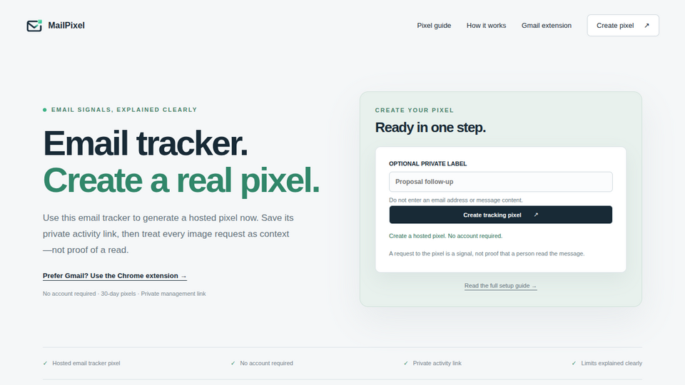Screenshot of MailPixel