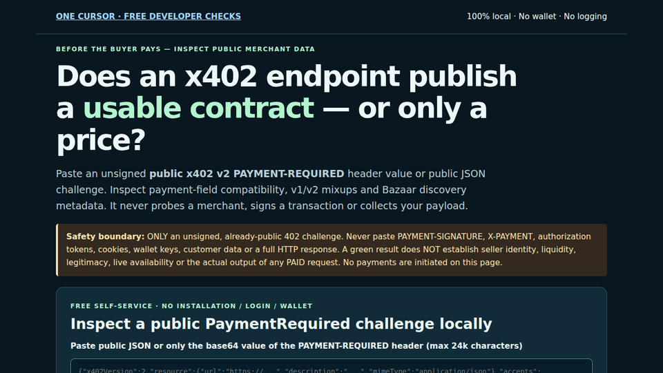 Screenshot of x402 Contract Reality