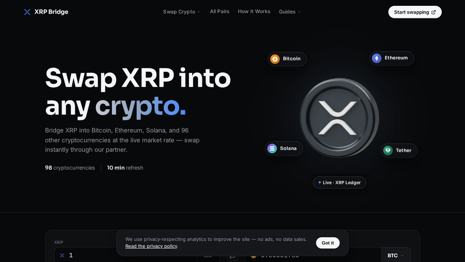 Screenshot of XRP Bridge Swap