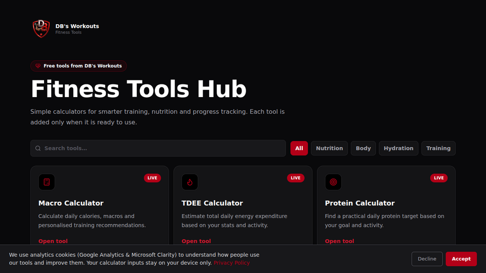 Screenshot of DB Fitness Tools Hub
