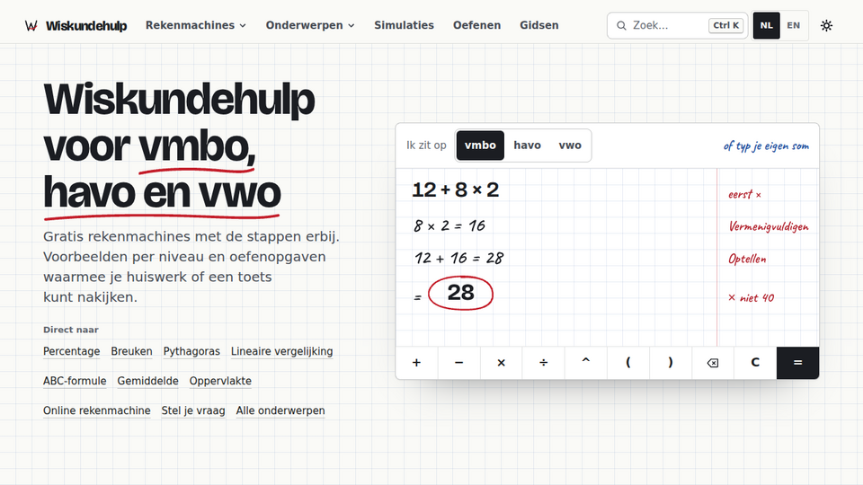 Screenshot of Wiskundehulp