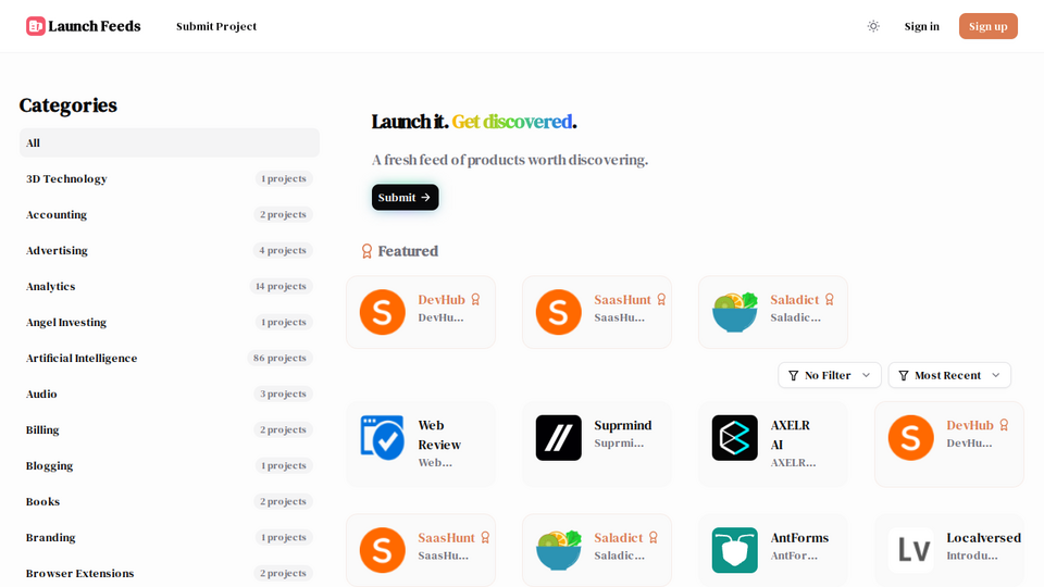 Screenshot of Launch Feeds