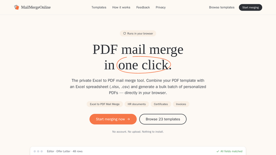 Screenshot of MailMergeOnline