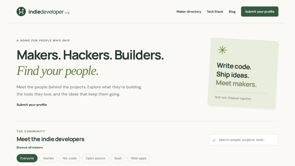 Screenshot of IndieDeveloper.org