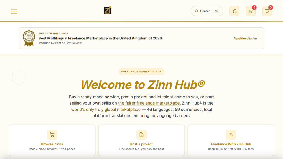 Screenshot of Zinn Hub®