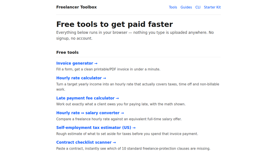Screenshot of Freelancer Toolbox