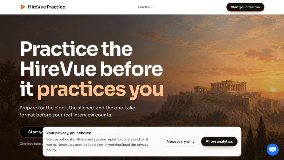 Screenshot of HireVue Practice