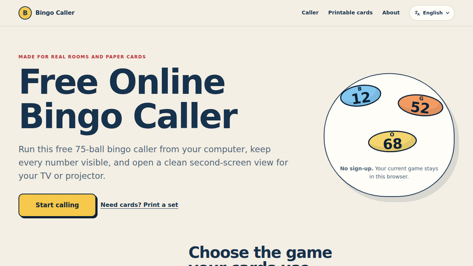 Screenshot of Bingo Caller
