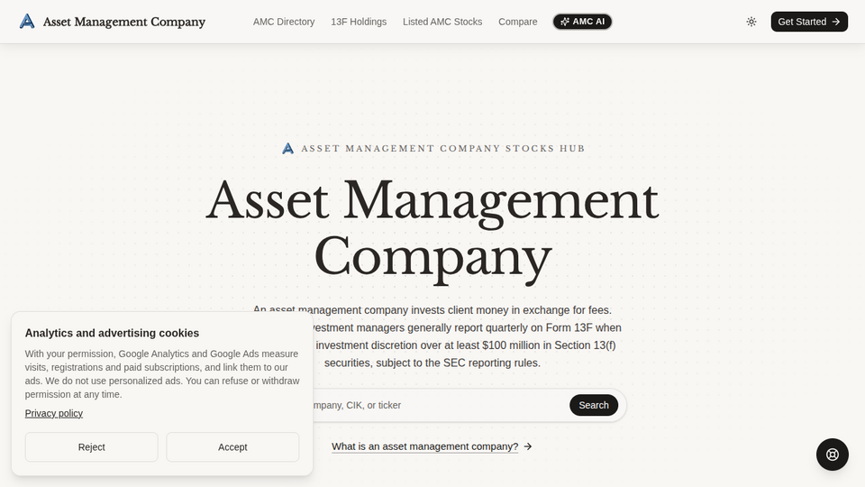 Screenshot of Asset Management Company