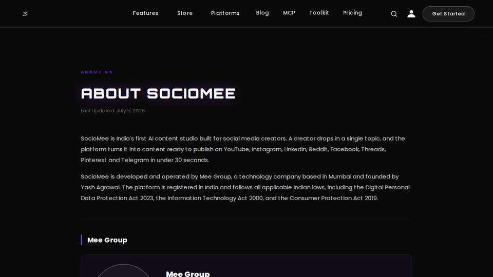 Screenshot of SocioMee AI