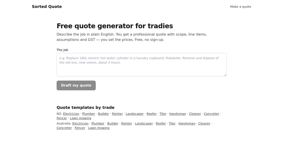 Screenshot of Sorted Quote