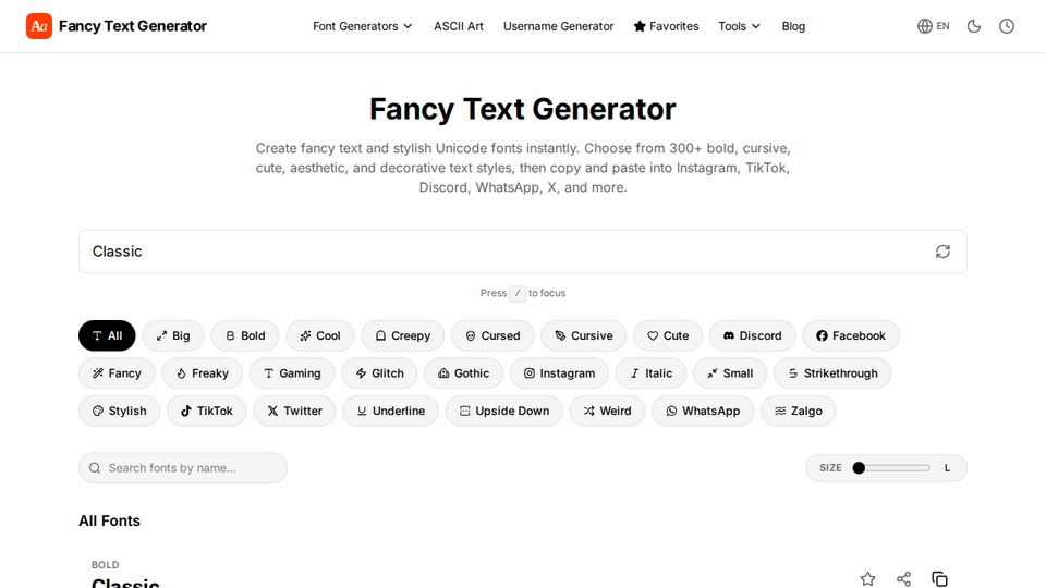Screenshot of Fancy Text Generator