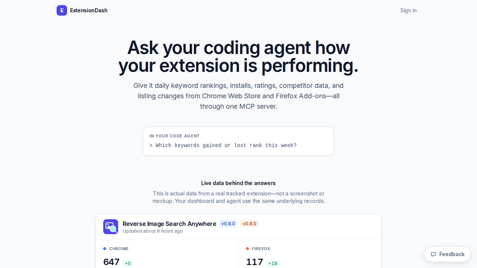 Screenshot of ExtensionDash