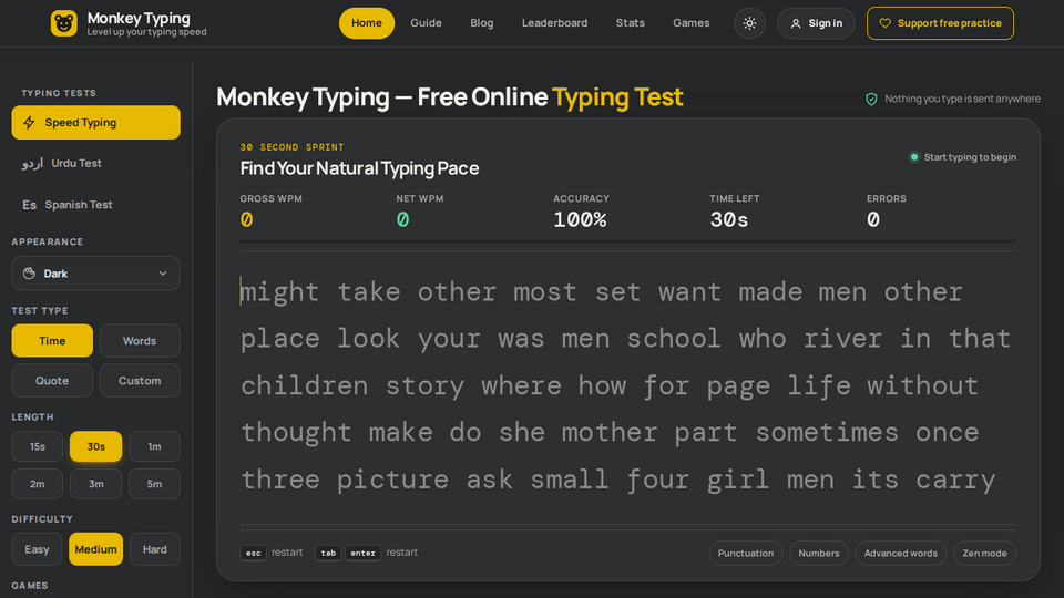 Screenshot of Monkey Typing