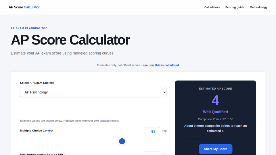 Screenshot of AP Score Calculator
