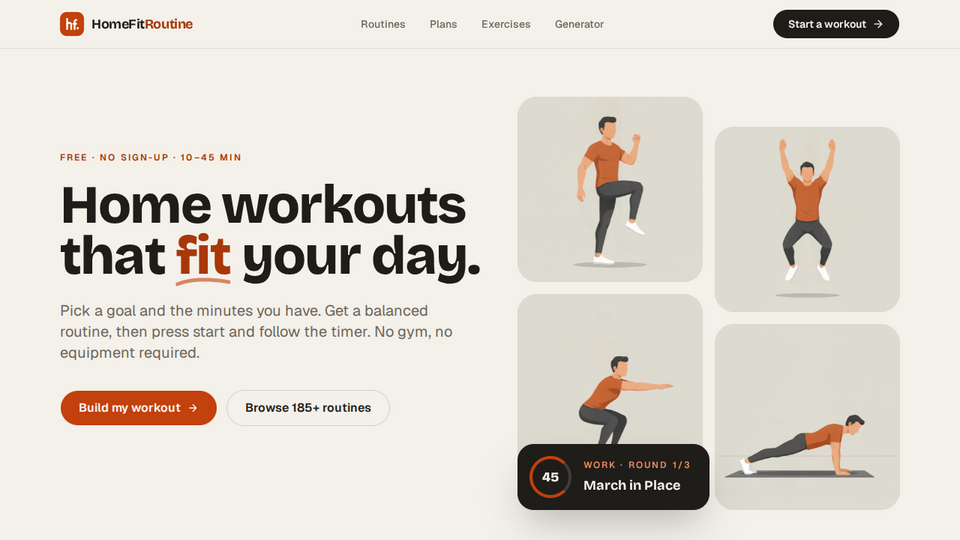 Screenshot of HomeFitRoutine