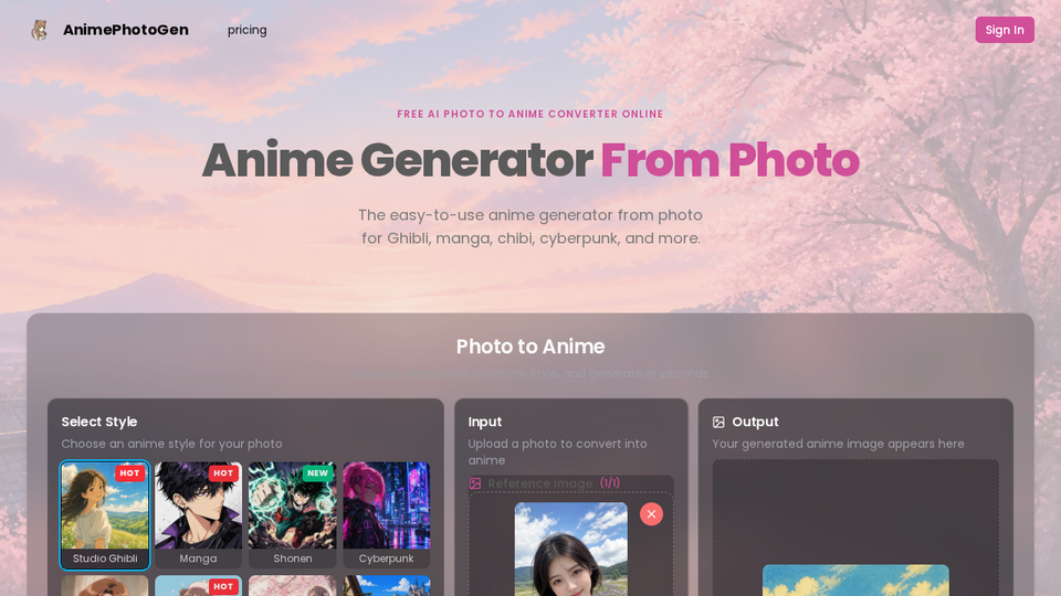 Screenshot of AnimePhotoGen