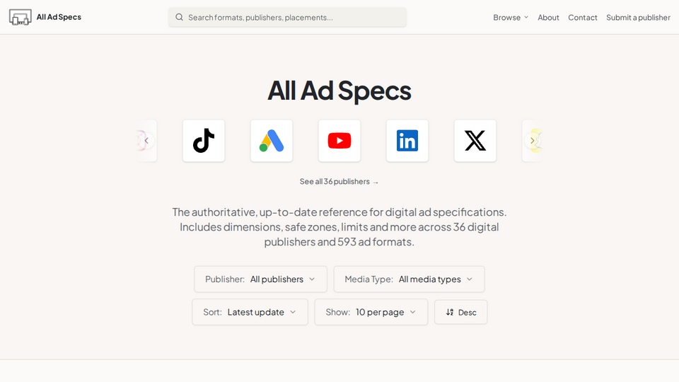 Screenshot of All Ad Specs