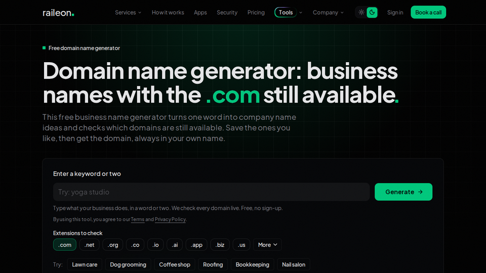 Screenshot of Raileon Name Generator