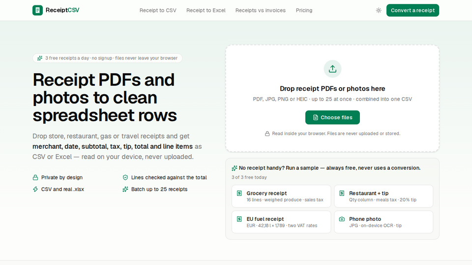 Screenshot of ReceiptCSV