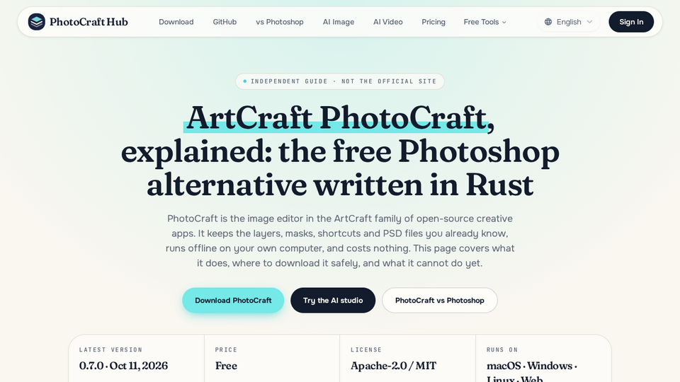 Screenshot of PhotoCraft Hub