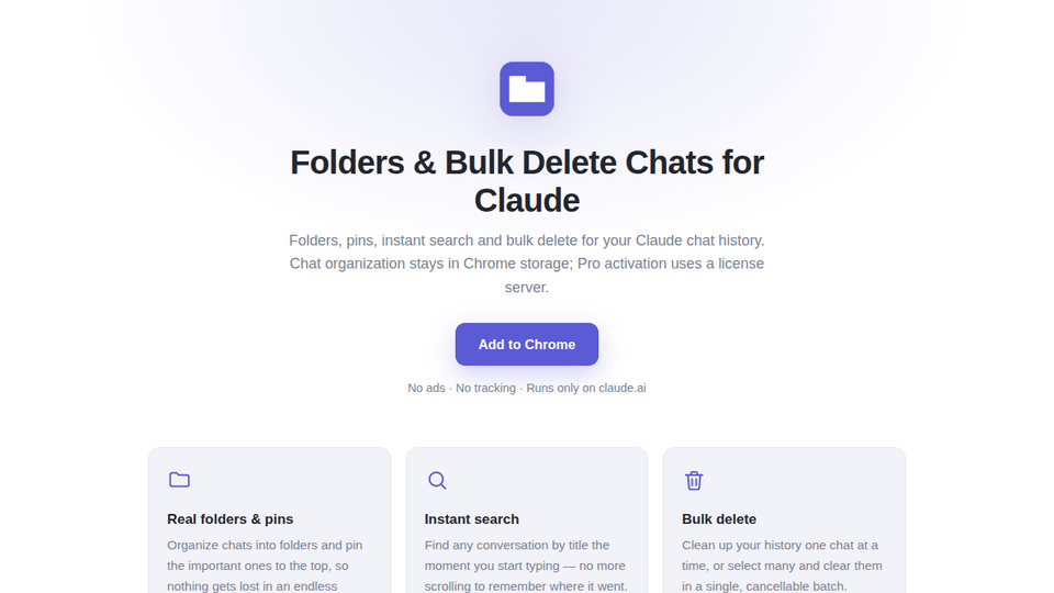 Screenshot of Claude Folders & Delete