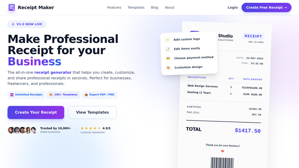 Screenshot of Receipt Maker