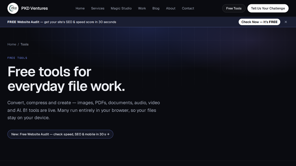 Screenshot of PKD Ventures Free Tools