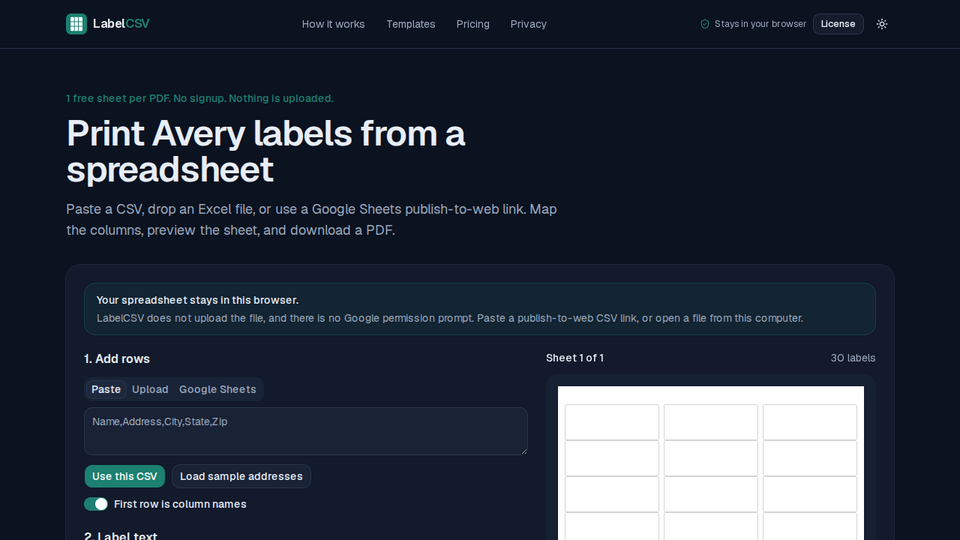 Screenshot of LabelCSV
