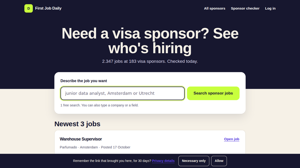 Screenshot of First Job Daily