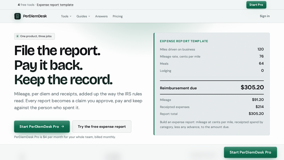 Screenshot of PerDiemDesk