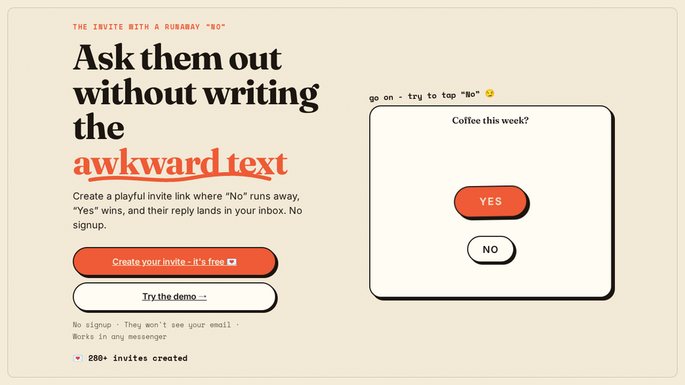 Screenshot of JustSayYesToMe