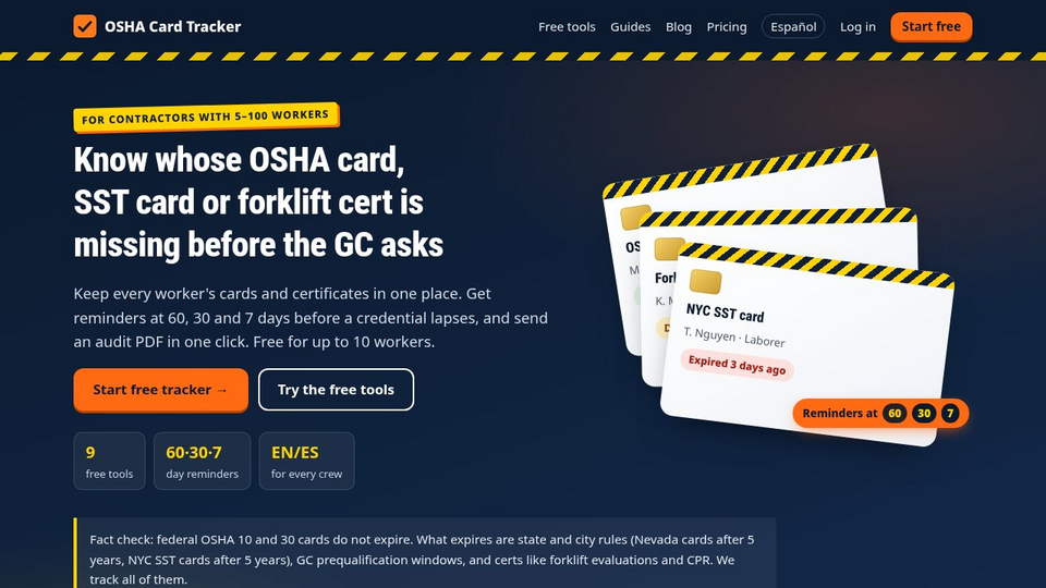 Screenshot of OSHA Card Tracker