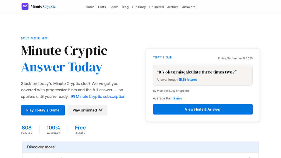 Screenshot of minuteCryptic