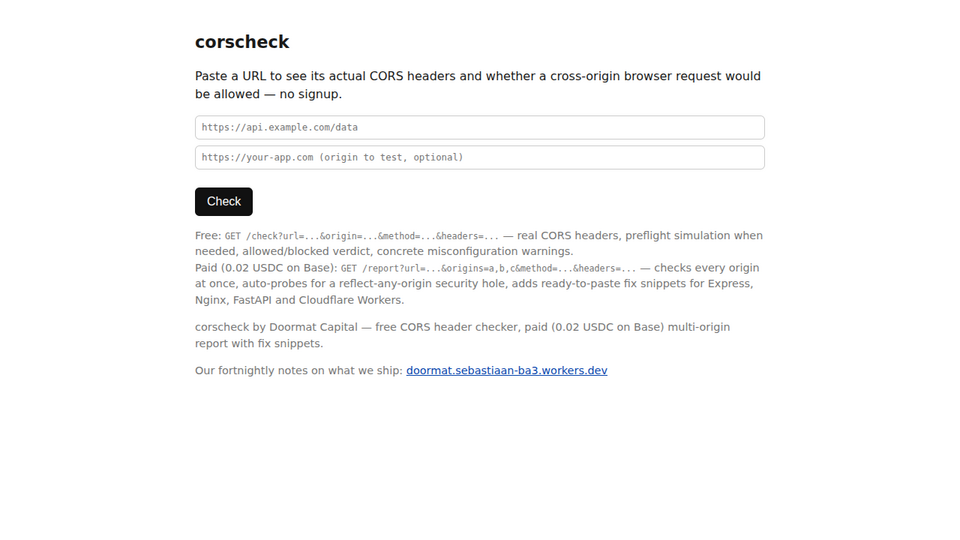 Screenshot of corscheck