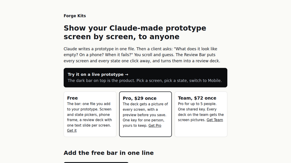 Screenshot of Prototype Review Bar