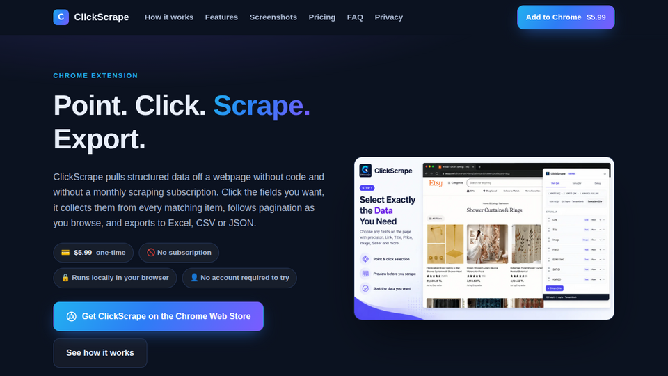 Screenshot of ClickScrape