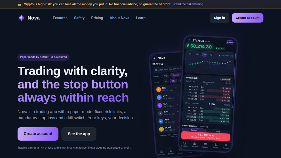 Screenshot of Nova Trading App