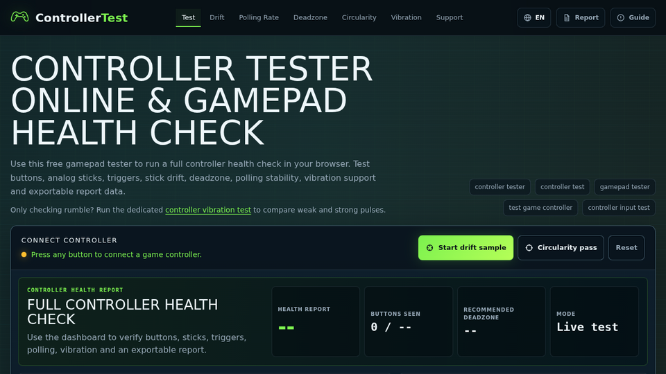 Screenshot of Controller Tester Online