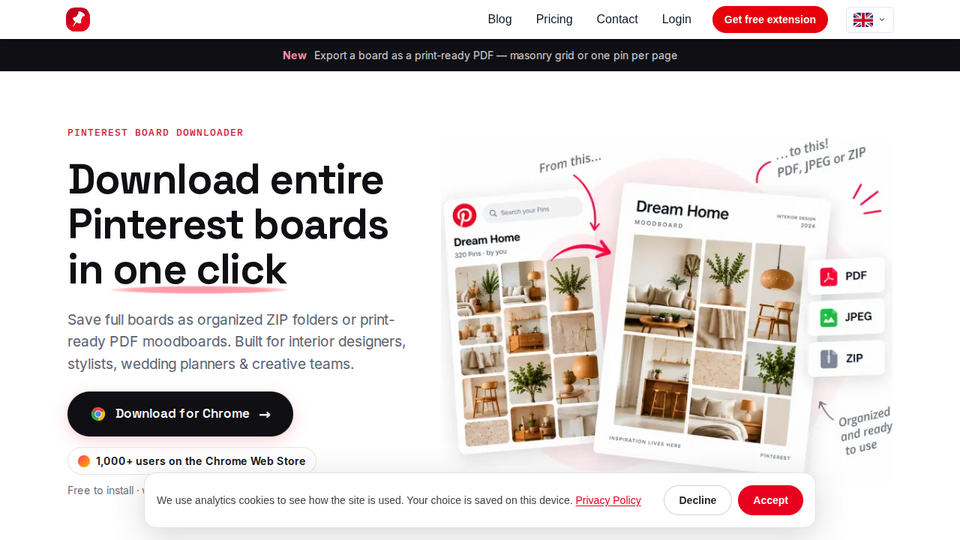 Screenshot of PinBoardSaver