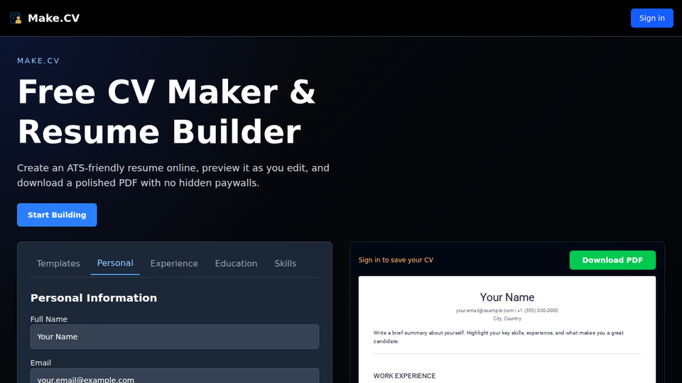 Screenshot of Make.CV
