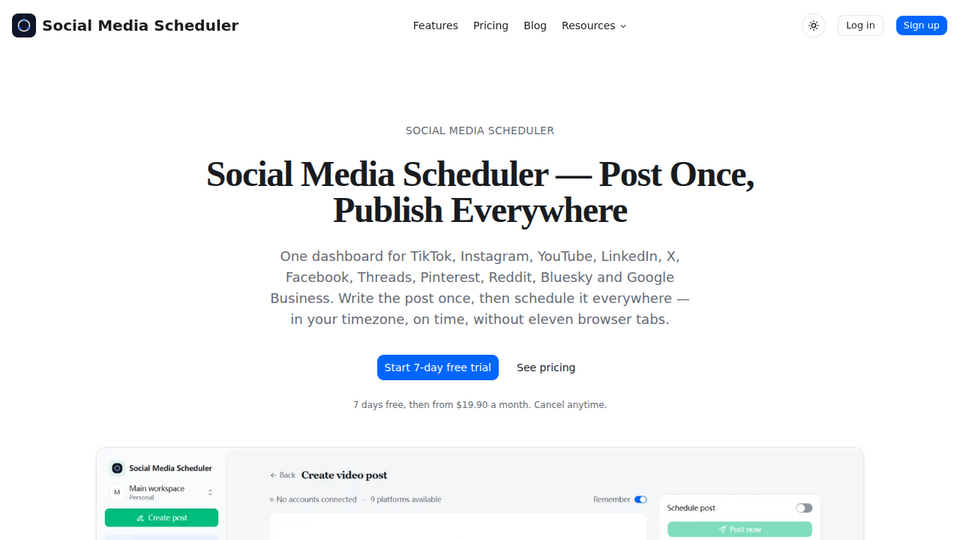 Screenshot of Social Media Scheduler