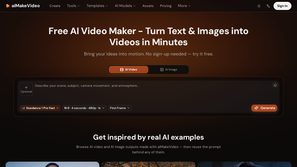 Screenshot of aiMakeVideo