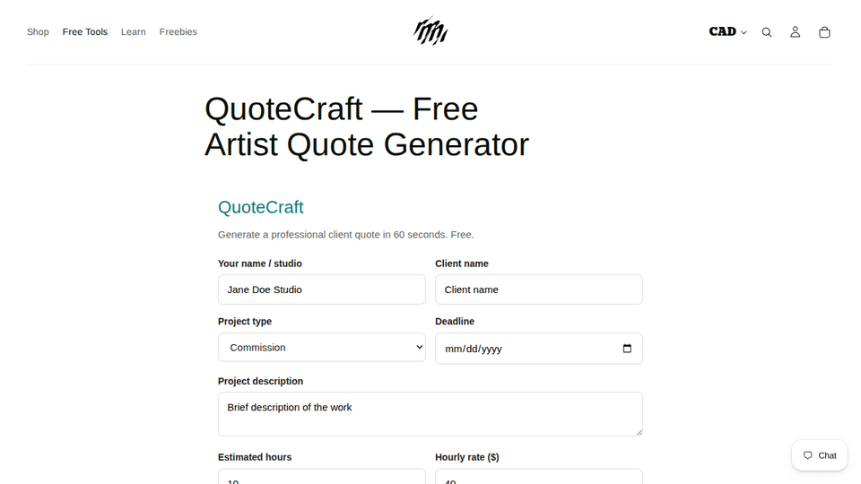 Screenshot of QuoteCraft