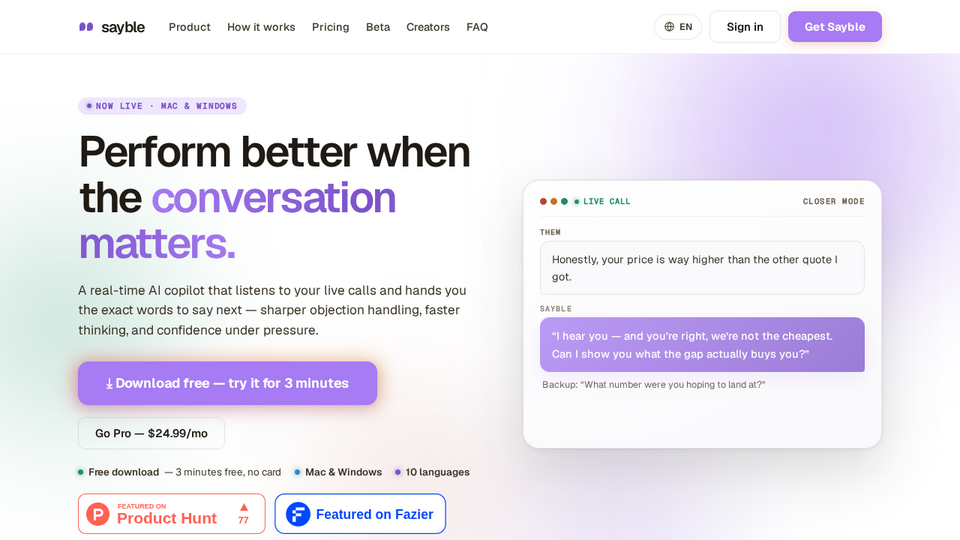 Screenshot of Sayble