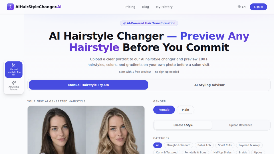 Screenshot of AI Hairstyle Changer