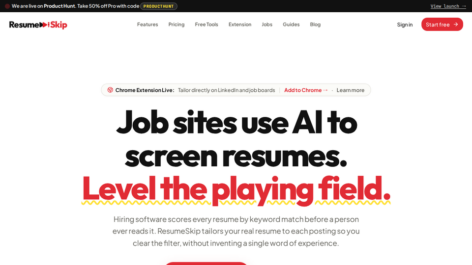 Screenshot of ResumeSkip