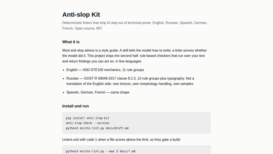 Screenshot of anti-slop-kit