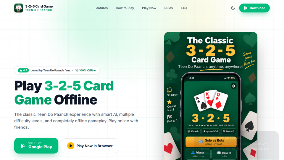 Screenshot of 3-2-5 Card Game